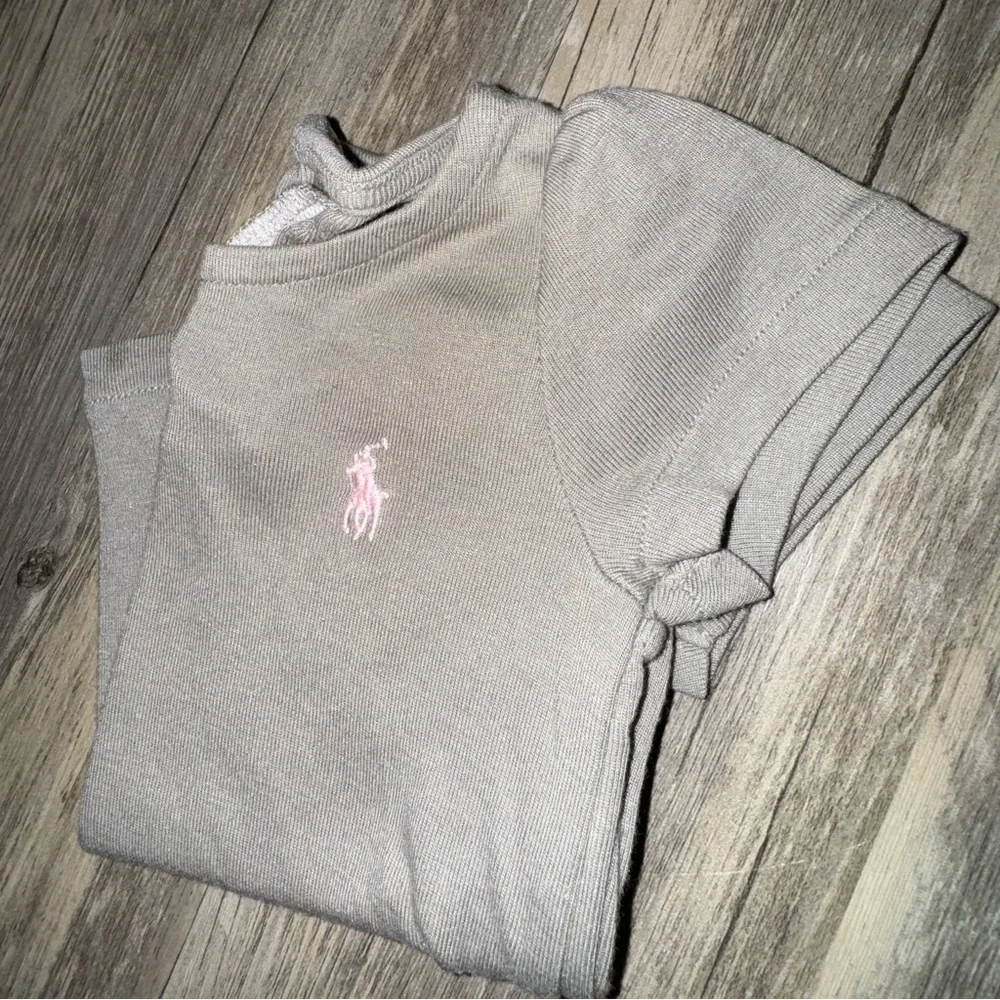 Ralph Lauren Kids Silver Tee with Pink Logo